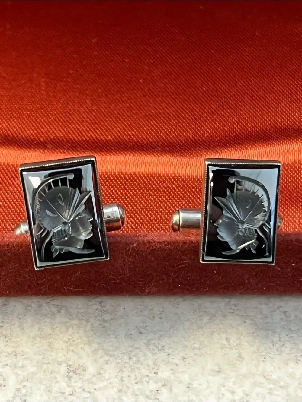 MEN'S HEMATITE Intaglio CuffLinks in Sterling Silver - Vintage